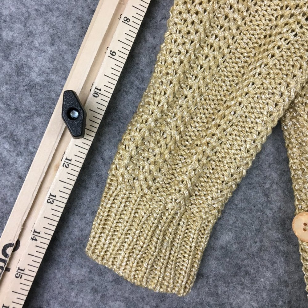 Anthropologie Moth Cardigan XS Sweater Gold Metallic Knit Wrap Around Career - Picture 12 of 14